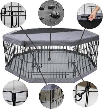 PETIME Foldable Metal Dog Exercise Pen/Pet Puppy Playpen Kennels Yard Fence Indoor/Outdoor 8 Panel 24" W with Top Cover and Bottom Pad (Playpen+Bottom+Top Cover, 8 Panels 24" H)