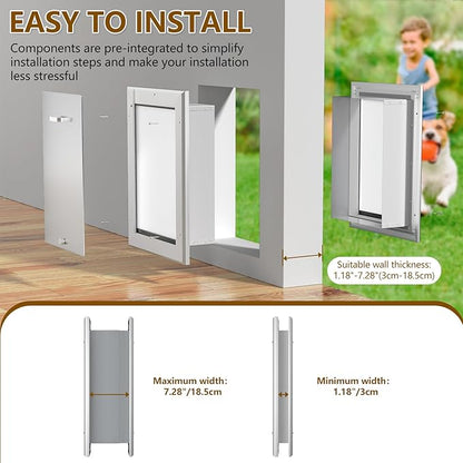 Ownpets Aluminum Dog Door for Wall and Door, Double Flap Energy Efficient, Telescoping Tunnel and Lock Panel, Heavy Duty Doggy Door for Dogs Up to 40lbs, Medium