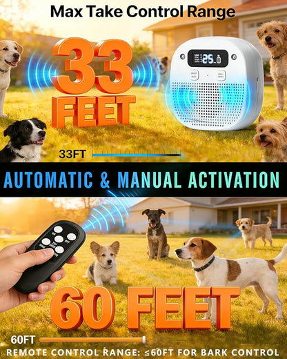 Dog Barking Control Devices, Anti Barking Device for Dogs with Remote Control, Ultrasonic & Sensor Technology, Rechargeable, Waterproof, Adjustable Modes & Frequencies, Bark Box Indoor Outdoor(White)