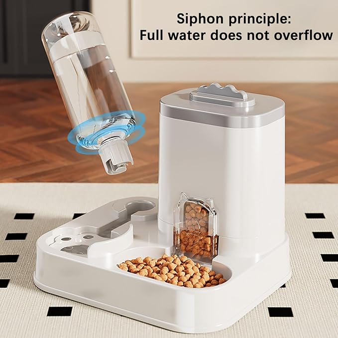 Automatic Dog Cat Feeder and Water Dispenser Combo, 10L Large Capacity Pet Food and Water Station with Integrated Bowl for Multiple Pets (Gray)