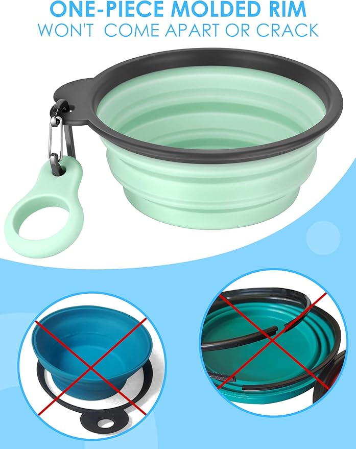 Aonkey Collapsible Dog Bowls with Bottle Carrier, 2 Pack Travel Dog Water Bowl Upgraded Carabiner, One-piece Molded Rim No Fall Off or Crack, Foldable Silicone Portable for Pets Walking Hiking 37oz
