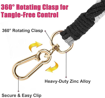 Handmade 5ft Braided Cotton Dog Leash with Unique Floral Handle, Durable and Stylish, Ideal for Small to Large Dogs, Black