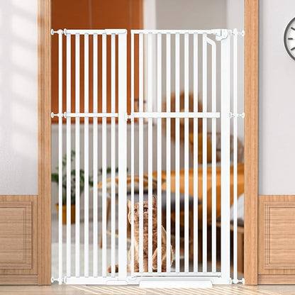 Senneny 63" Extra Tall Cat Gate Auto Close & One-Hand Open, Includes Extension Kit, No Drilling Pressure Mounted & Wall Mounted Kits, Metal Pet Gate Fits Openings 41.3" to 45.2" Wide, White