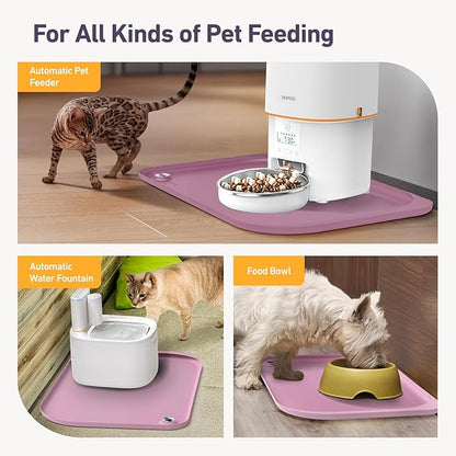 Silicone Pet Feeding Mat with Metal Ring, Waterproof, 23x15 in, Pet Feeding Mats, Raised Edges to Prevent Spills, Dogs and Cats Placement Tray to Stop Food and Water Bowl Messes (Pink, 23x15 in)