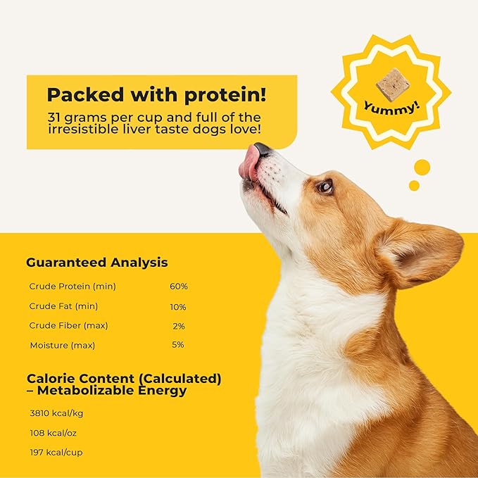 Beef Liver Dog Treats Freeze Dried - Single Ingredient Human Grade Raw Liver Bites for Training, Meal Topper, No Additives - High Protein(31g Per Cup)Training Treats for Dogs, Made in the USA,14oz Bag