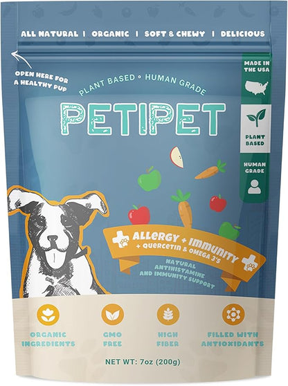 Petipet Dog Allergy Relief Soft & Chewy Chews - Quercetin + Omega 3 - Natural Antihistamine for Itching, Paw Licking, Seasonal and Grass Allergies - for Itchy Skin, Hot Spots, Immune Support