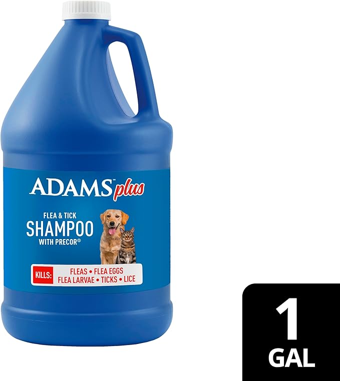 ADAMS Plus Flea & Tick Shampoo with Precor for Dogs, Cats, Puppies & Kittens, Flea Shampoo to Treat Flea Infestations, Kills Ticks, Fleas, Flea Eggs & Lice, Cleans and Conditions Coat, 1 Gallon