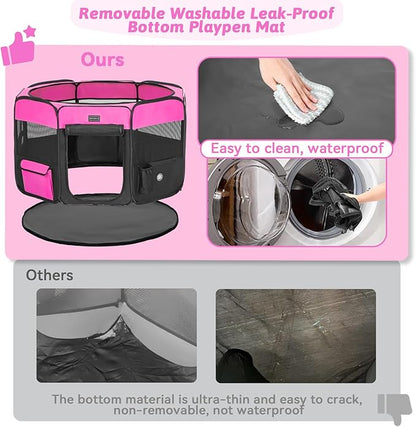 PETSFIT 45.5" Dog Playpen Indoor/Outdoor-Jump-Proof 28.5" Height with Removable Waterproof Mat & Zippered Roof | RV, Camping, Travel Dog Pen | Whelping & Cat Observation Space(45.5"L x 45.5"W x 28.5H)