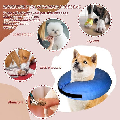 Inflatable Dog Cone Collar-Soft Protective Cone for Dogs After Surgery,Dog Donut Collar for Large Medium Small Dogs and Cats (Blue,Medium)