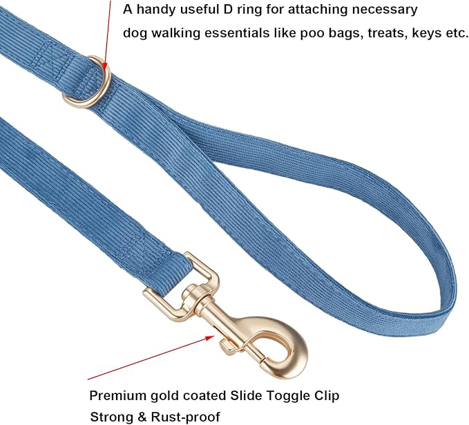 Soft Cotton Dog Leash, 5 Ft Heavy Duty Corduroy Dog Leashes with Gold Metal Hook for Small Medium Large Dogs,Small,Dark Blue