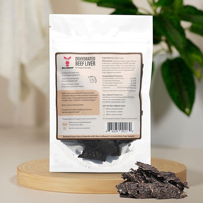 SavvyBeast Dehydrated Beef Liver Dog Treats – Gently Air Dried Raw Organ Meat – Healthy, All-Natural, Single Ingredient, Grain-Free Dry Jerky – Training Treats for Dogs & Cats – Made in USA – 5 oz