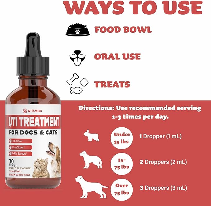 Cat & Dog UTI Treatment - UTI Medicine for Dogs - Cat UTI Treatment - Dog UTI Treatment - May Help with UTI's, Incontinence, Bladder Stones & More - 1 fl oz