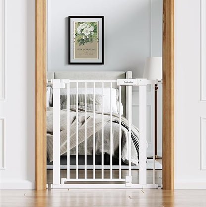 Babelio Baby Gate for Doorways and Stairs, 31-36" Pet Gate with Wide Walk Thru Door and Lock Indicator, No Drill Pressure Mounted Safety Gate with Double Lock and Self-Closing, White