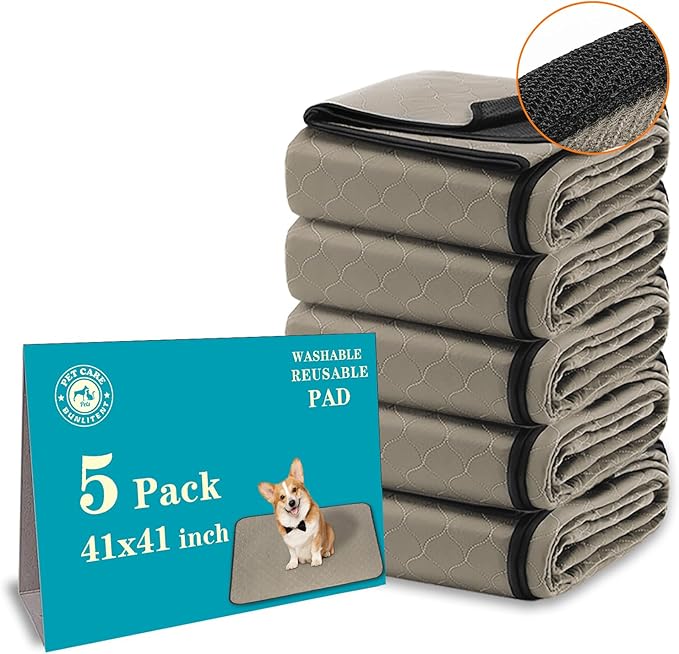 Bunlitent Washable Pee Pads for Dogs 41" x 41", 5 Pack, Reusable Puppy Pee Pads Washable, Dog Training Pads with Quick Dry, Large Anti-Slip Whelping Pad for Pet, Playpen, Incontinence, Housebreaking