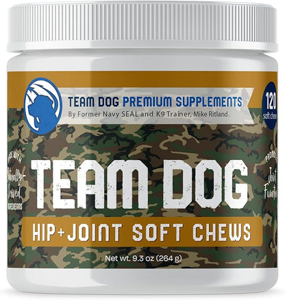 TEAM DOG Hip and Joint Chews for Dogs | Arthritis & Joint Support Supplements for Dogs | MSM, Chondroitin & Glucosamine | Small, Medium & Large Breed | Chicken, Duck & Pea Flavor | 120 Count