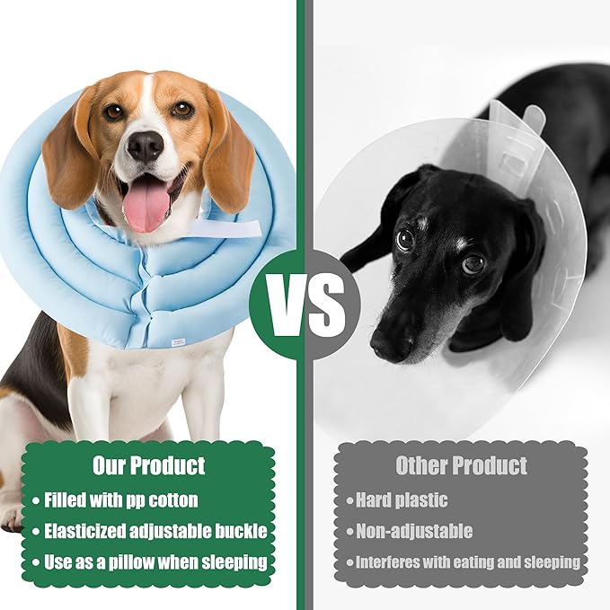 Soft Dog Cone Collar - Adjustable Recovery Cone for Medium Large Dogs After Surgery to Stop Licking, Waterproof Elizabethan Protective Neck Donut Collar Alternative for Pet (Blue, L)
