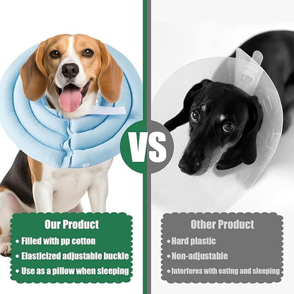 Soft Dog Cone Collar - Adjustable Recovery Cone for Medium Large Dogs After Surgery to Stop Licking, Waterproof Elizabethan Protective Neck Donut Collar Alternative for Pet (Blue, L)