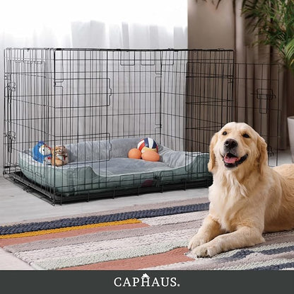 CAPHAUS Foldable Dog Crate Wire Metal Dog Kennel w/Leak-Proof Pan & Protecting Feet & Divider Panel, Single or Double Door, Small, Medium & Large Dog Crate Indoor Cage, 30” w/Single Door