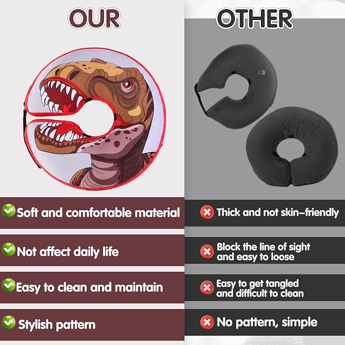 EXPAWLORER X-Large Widen Soft Dog Cone Collar - Inflatable Dog Neck Donut Collar Alternative After Surgery to Stop Licking,Adjustable Protective Recovery E Collar(Dinosaur)