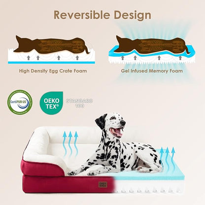 EHEYCIGA Orthopedic Dog Bed for Small Dogs, Waterproof Memory Foam Small Dog Beds with Sides, Non-Slip Bottom and Egg-Crate Foam Medium Pet Couch Bed with Washable Removable Cover,Red