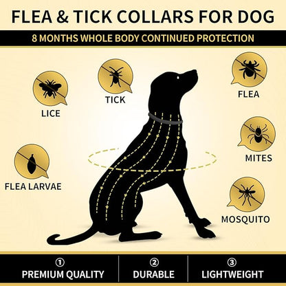 Flea Collar for Dogs 4 Pack, 32 Months Comfort Flea and Tick Prevention, Waterproof Dog Flea and Tick Collar, Adjustable Flea and Tick Treatment for Dogs - One Sizes Fit All (Black)
