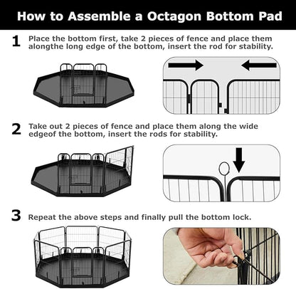 PJYuCien Dog Playpen Bottom Pad, Fits 32 Inch Width 8 Panels Regular Octagon Metal Exercise Pet Playpen, Black (Note:Playpen Not Included)