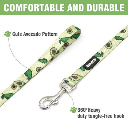 azuza Dog Collar and Leash Set, Fun Avocado Patterns on Nylon Collar and Matching Leash, Great Option for Large Dogs