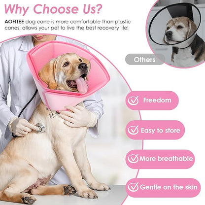 AOFITEE Dog Cone Collar, Adjustable Dog Cone for Dogs to Stop Licking, Breathable Elizabethan Collar for Small Medium Large Dogs Cats, Soft E-Collar Wound Healing After Surgery(Pink,Small)