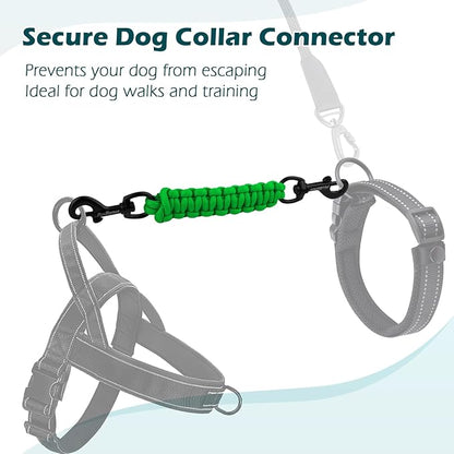PetBonus Dog Collar Safety Clip, Handmade Backup Safety Strap for Dog Harness, Prong, Pinch Collar, Double Ended Clasp Leash Connector (Green)