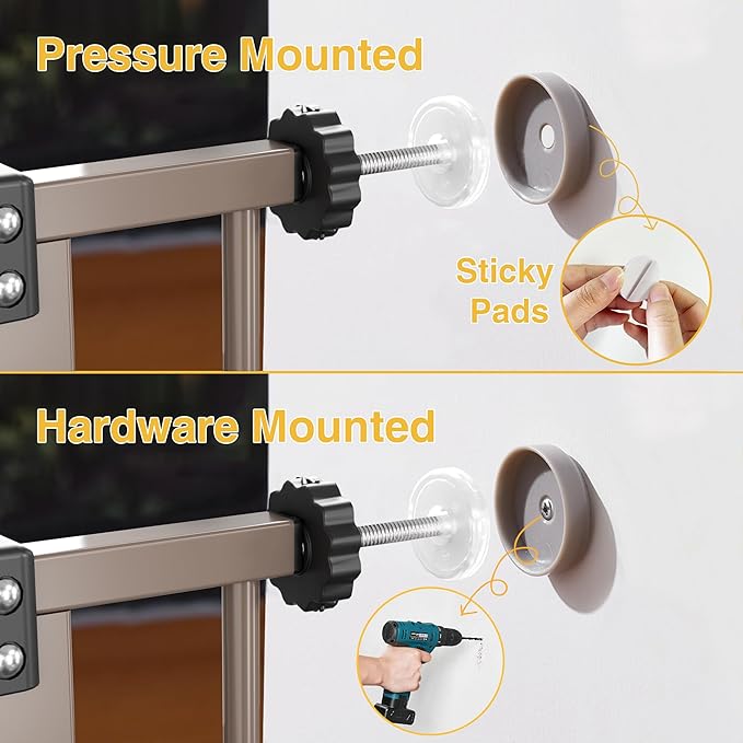 InnoTruth 29.5–49.75" Extra Wide Baby Gate for Stairs, 28" Tall Walk Through Dog Gate for Stairs & Doorways, Pressure-Mounted Safety Gate for Pets & Kids, Dual Lock & 2-Way Swing, Brown