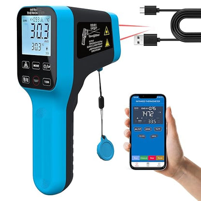 HOLDPEAK Pyrometer D:S=30:1 with Bluetooth, High Temp Infrared Thermometer -58℉~2912℉, Non-Contact Industrial Digital IR Laser Thermometer Gun with Waterproof Touch Button (NOT for Human)