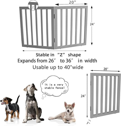 ZJSF Freestanding Indoor Dog Gate for House Foldable Wood Grey Puppy Gate for Doorways Pet Gate for Stairs Extra Wide Pet Fence 24" Height 2 Panels