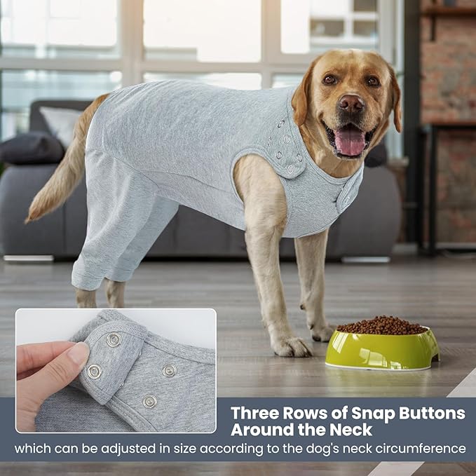IDOMIK Dog Recovery Suit,Dog Leg Sleeve to Stop Licking Rear Legs,Thigh Wound Protective Sleeve,Male Female Pet Surgical Clothes,Doggy Surgical Suit with Pants Cover,Cone Collar Alternative,Grey,S