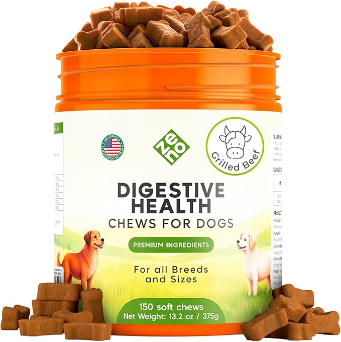 ZENO Probiotics for Dogs Chews - 150 pcs - Digestive & Gut Health Support - Probiotic Chews for Dogs with Enzymes & Natural Ingredients - Vet-Approved US Formula - Beef Flavored