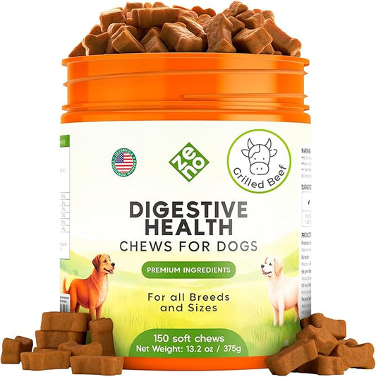 ZENO Probiotics for Dogs Chews - 150 pcs - Digestive & Gut Health Support - Probiotic Chews for Dogs with Enzymes & Natural Ingredients - Vet-Approved US Formula - Beef Flavored