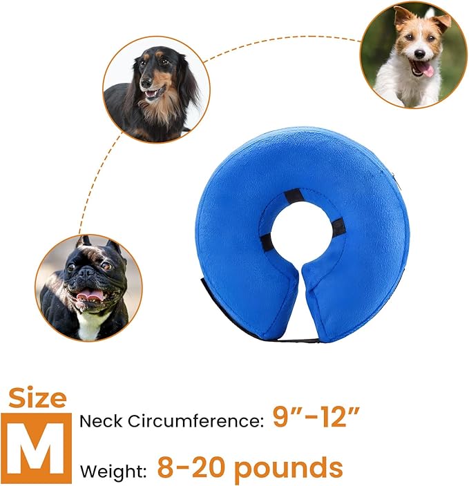 Inflatable Dog Cone for Medium Dog Designed for Comfortable Post-Surgical Recovery Ultra-Soft Comfort Unblocked View No Disruption to Dog's Daily Life