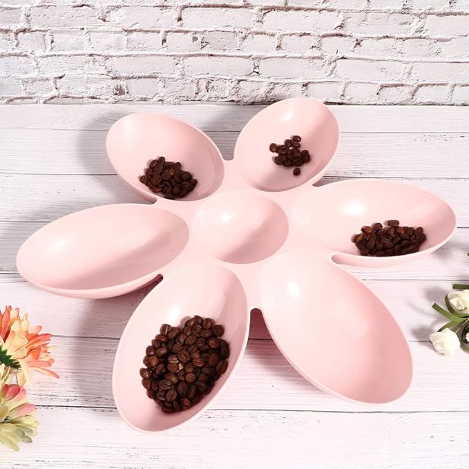 ZJchao Plastic Dog Bowl, Pet Six Petals Multiple Case Food Feeder Puppy Bowls Puppy Feeding Bowls Water Feeding Station for Cats Dogs General, 16.54x16.54inch (Pink)