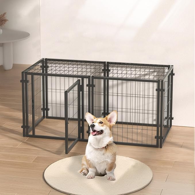 TERRUPEX47.2 Inch Dog Crate Playpen 2-in-1, Heavy Duty Metal Pet Kennel with Removable Tray & Anti-Rust Coating, Portable Dog Cage for Large Medium Dogs, Indoor Outdoor Home Travel Use
