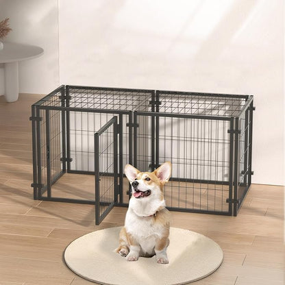 TERRUPEX47.2 Inch Dog Crate Playpen 2-in-1, Heavy Duty Metal Pet Kennel with Removable Tray & Anti-Rust Coating, Portable Dog Cage for Large Medium Dogs, Indoor Outdoor Home Travel Use