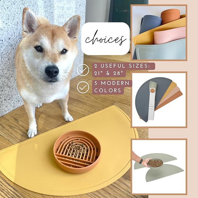 Should We Go - Waterproof Silicone Pet Food Mat - Non-Slip Spill-Proof Feeding Mat for Floors, Raised Edge Design, Easy-to-Clean Rubber Pad for Dog & Cat Bowls, 28" Across x 14" Deep, Large-Charcoal