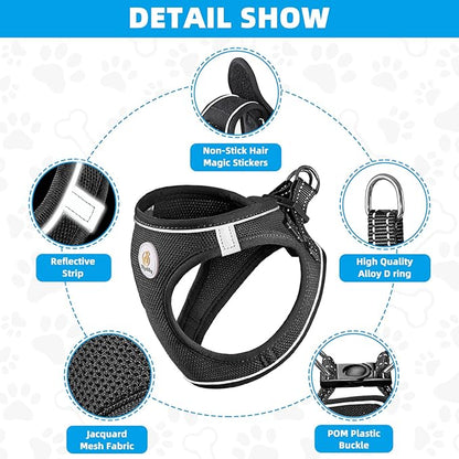 Hipubby Dog Harness and Leash Set, No Pull Soft Mesh Puppy Harness for Small Medium Dogs, Cats - Step in Reflective Breathable Lightweight Vest Harness for Walking, Training - Black, S