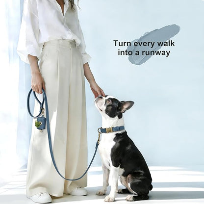 Didog Soft PU Leather Dog Collar, Stylish Quick Released Dog Collars for Medium Dogs, Easy Clean Adjustable Pet Collar for Daily Walking, Blue, M Fit 14-18" Neck