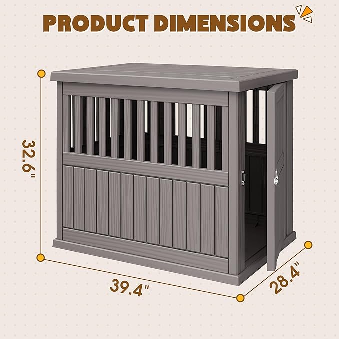 Bifanuo 40-Inch Dog Crate Furniture, Heavy Duty Dog Crate for Large and Medium Dog, Lockable Indoor Outdoor Dog Kennel & End Table, Decorative Plastic Pet Cage(Grey)