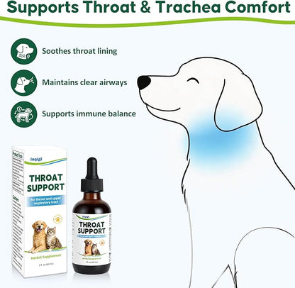 Throat Support for Dogs – Trachea & Respiratory Support Drops for Collapsed Trachea, Occasional Cough & Throat Discomfort – Slippery Elm & Mullein – for Dogs & Cats – Liquid Formula, 2 fl oz