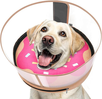 Inflatable Dog Cone with Transparent Shield, Protective Dog Donut Collar After Surgery to Stop Licking, Soft Donut Cone for Small Pets, Adjustable Recovery Collar with Buckle Visibility