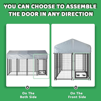 LEMBERI 8x4x4 Outside Dog Kennel with Roof for Large Dogs,Heavy Duty Welded Wire Steel Dog Playpen Fence with Secure Lock, Pet Pen with UV-Resistant Waterproof Cover (93.1''L x 50.4''W x 56.6''H)
