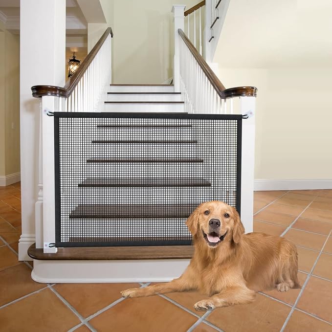 Dog Gate for Stairs Pet Gates for The House: Dogs Screen Mesh Gate for Doorways Stairways Indoor 29 inch Tall, 45 inch Wide, Fits Openings 40'' to 43'' Wide