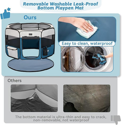 PETSFIT Portable Dog Playpen,36" Dog Play Pen Indoors with Removable Waterproof Mat & Zippered Roof | RV, Camping, Travel Dog Pen | Whelping & Cat Observation Space(36" L x 36" W x 21" H)