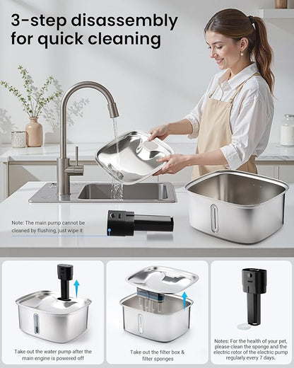 Dog Water Bowl Dispenser Large,10L Dog Water Fountains with APP Monitoring, Pet Cat Water Fountain Stainless Steel, Safe Multi-Filtered Automatic Water Dispenser for Dogs 2.4G Wi-Fi 2.64Gal/338 Oz