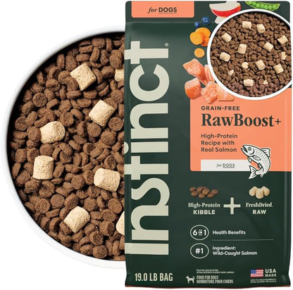 Instinct RawBoost, Natural Dry Dog Food with FreshDried Raw, High Protein, Grain-Free Recipe - Real Salmon, 19 lb. Bag
